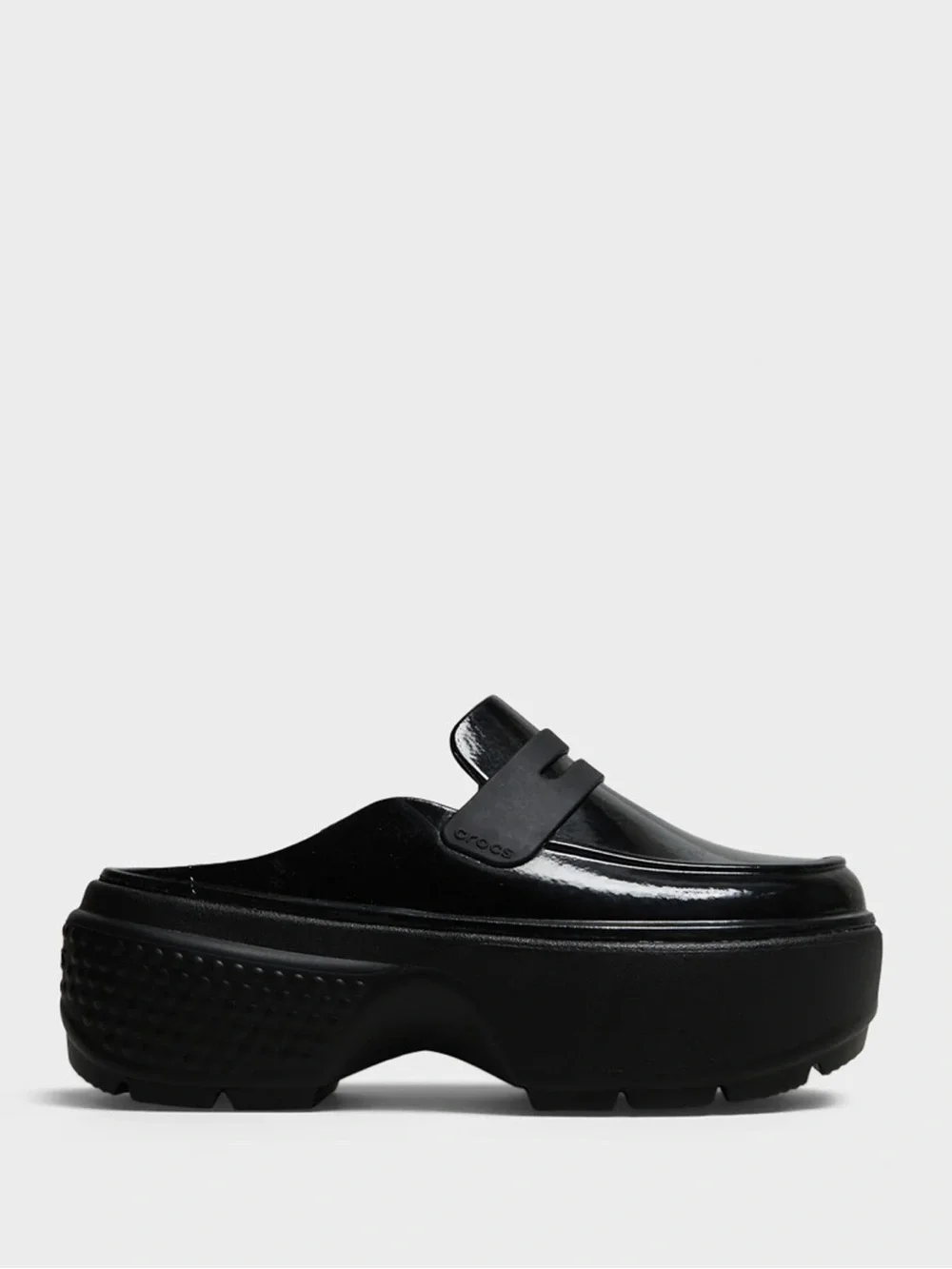 Crocs STOMP High Shine Patent Black Platform Loafers for Women - Picture 1 of 6